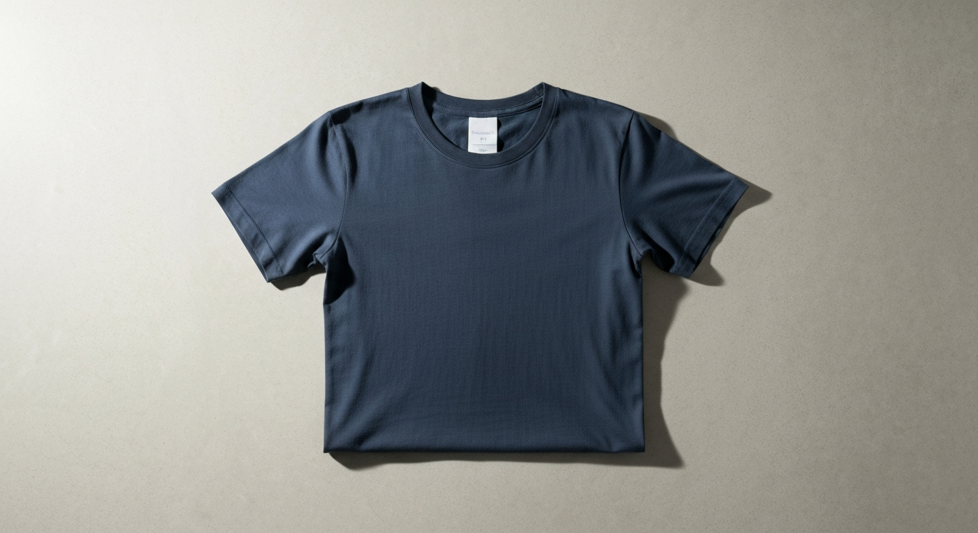 Standard 01 — t-shirt col rond, vue à plat sur béton clair