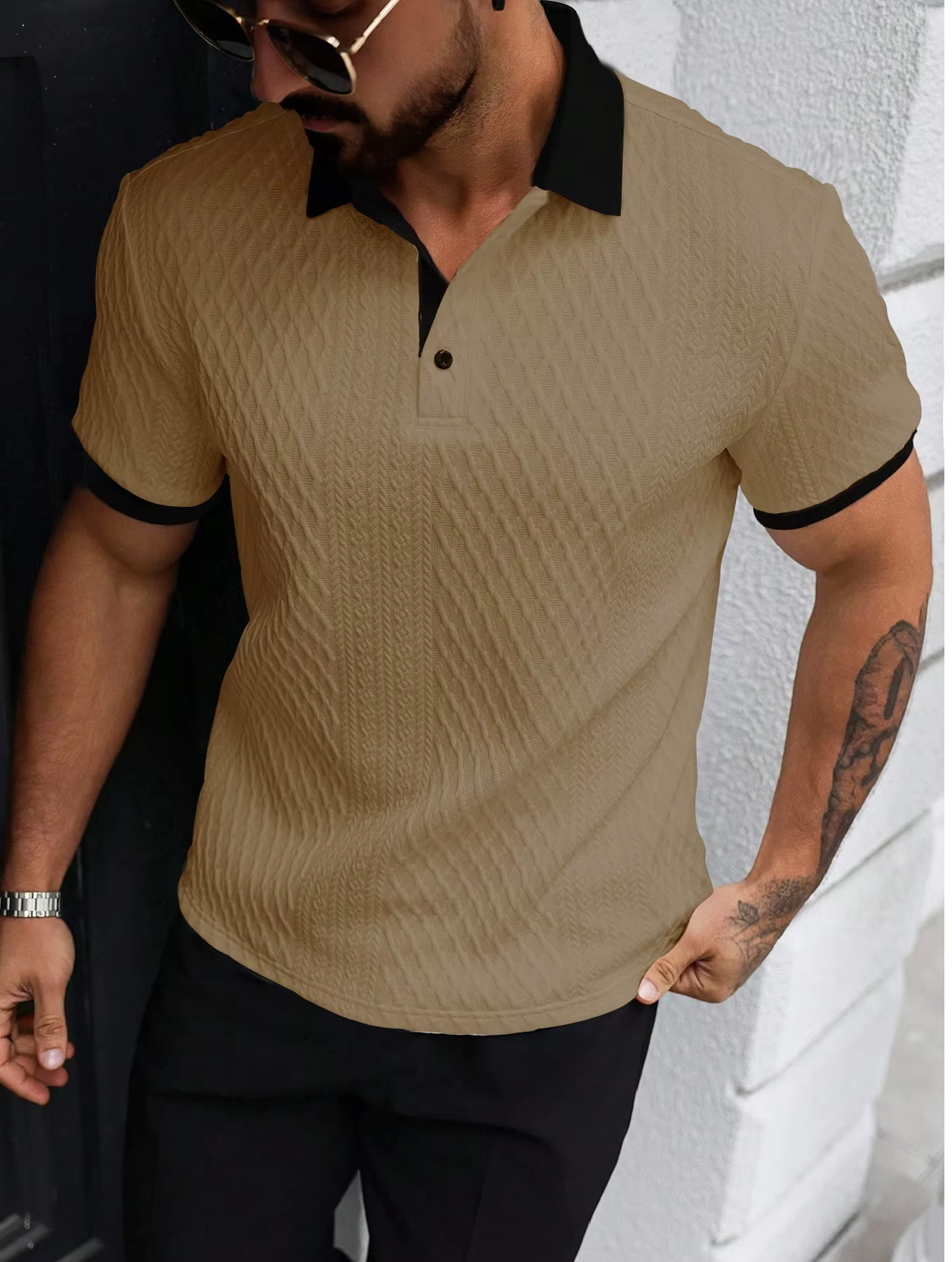 Polo décontracté pour homme, motif ajouré italien, doux et confortable, simple et élégant. Convient