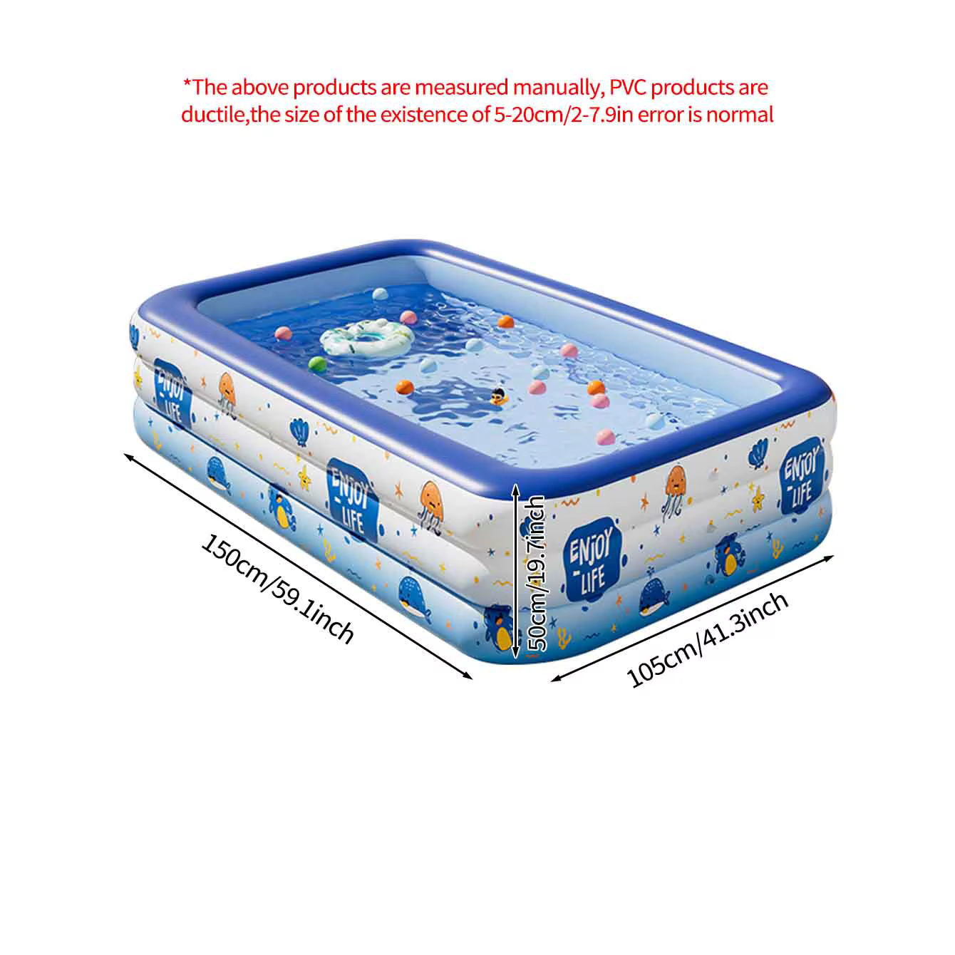 Ensemble de piscine gonflable, piscine rectangulaire en PVC de 150x105x50 cm avec balles et pompe, p