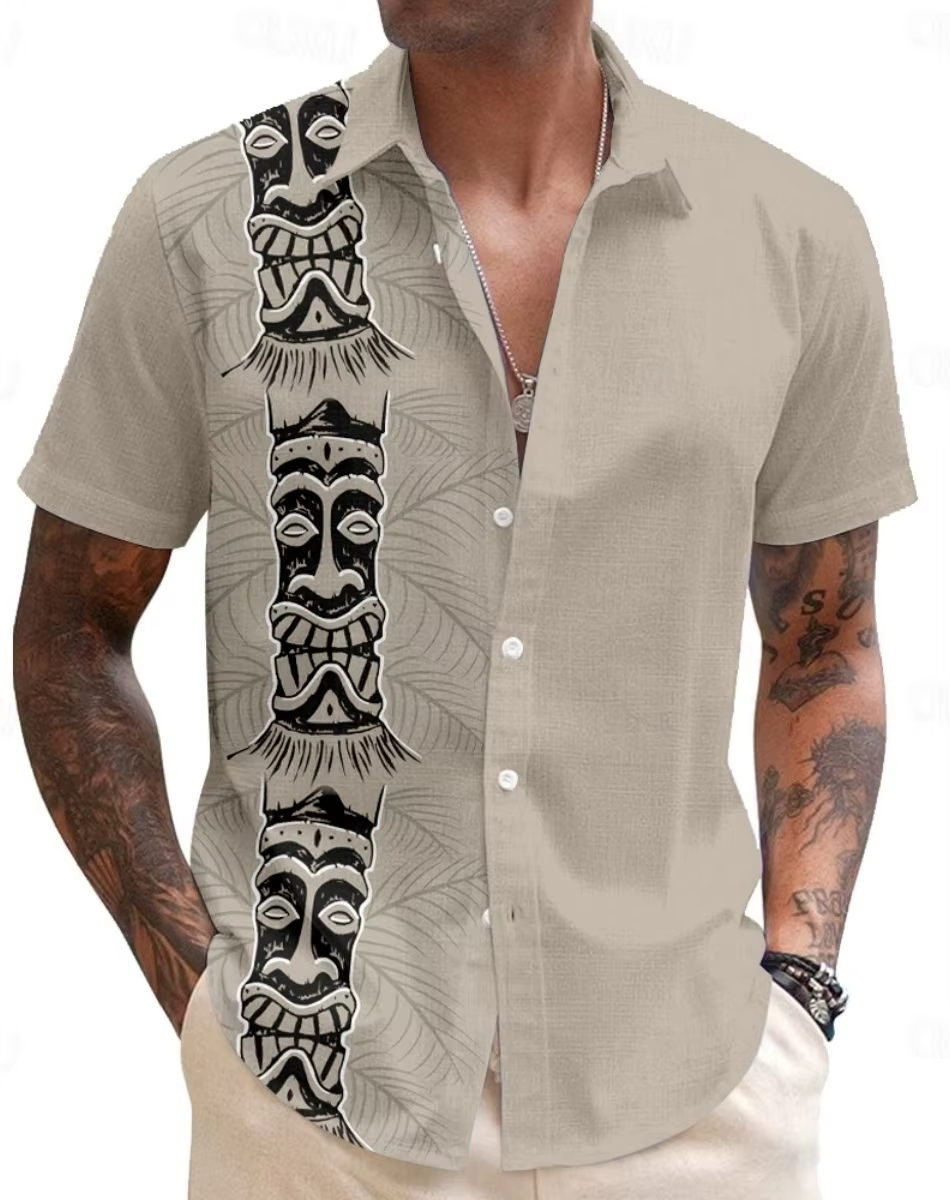 Chemise décontractée à la mode en lin pour hommes, haut à manches courtes, motif imprimé en 3D, vête