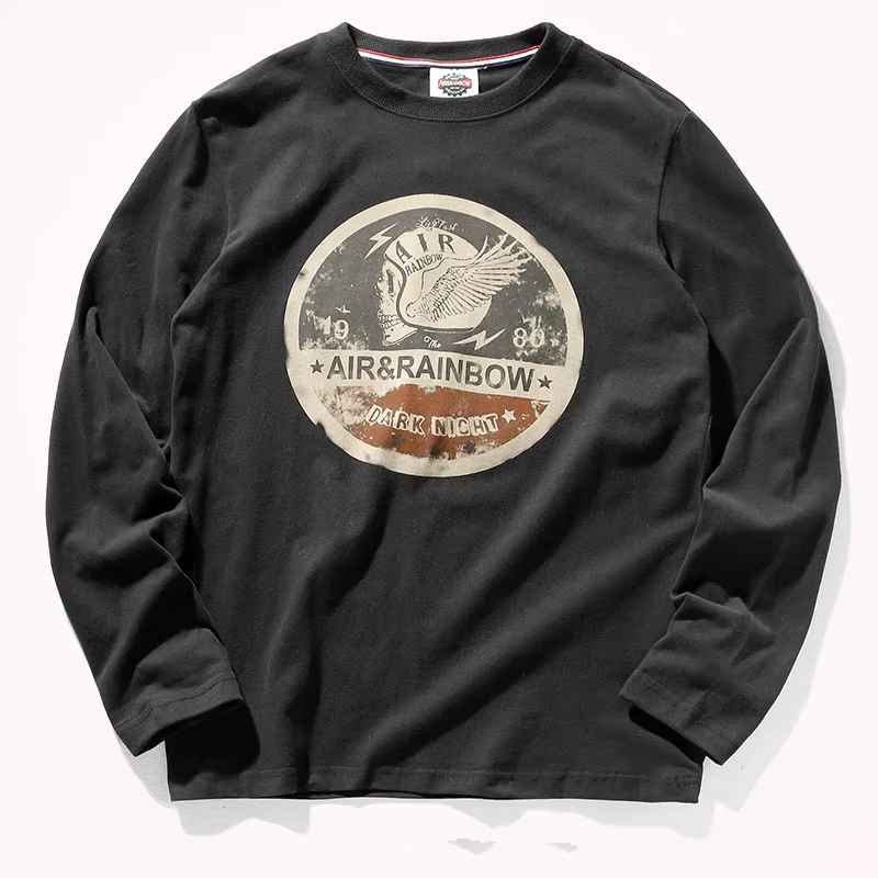 T-shirt à manches longues pour homme, pur coton délavé, DistMurcia, Chimy brossé, printemps et autom