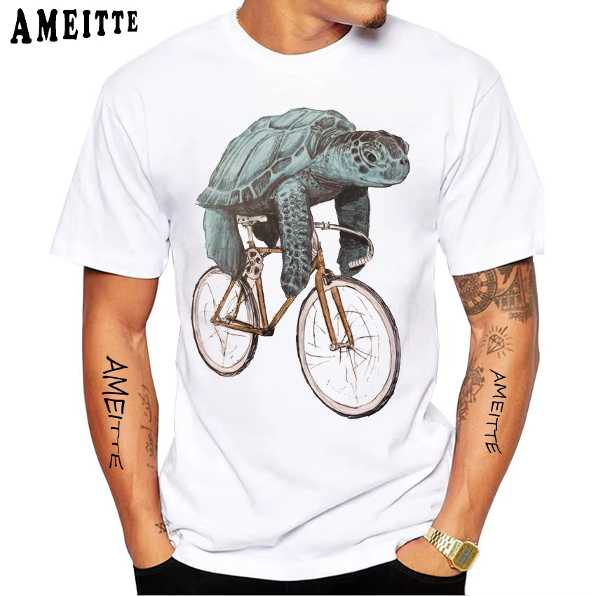 T-shirt rétro Sea Turtle et vélo à vitesses fixes, nouveau t-shirt d'été pour homme à manches courte
