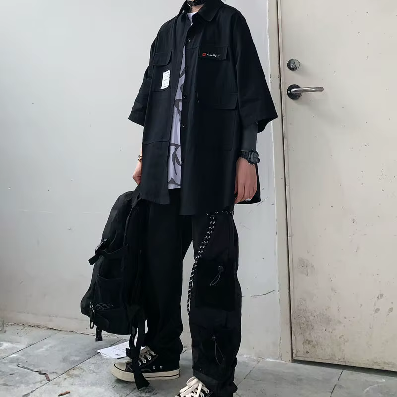 Chemises noires à manches courtes pour femmes, Streetwear Hip-Hop, Cool, Décontracté, Coréen, Chic,