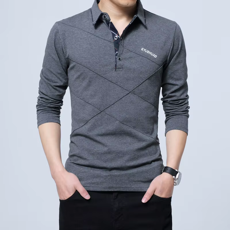 Polo décontracté à manches longues pour hommes, chemise habillée, marque de boutons, grande taille,