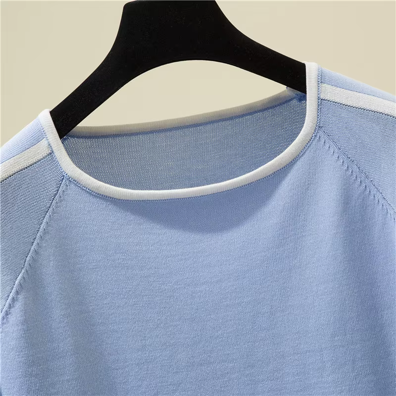 Camisetas Mujer nouveau mince tricoté T-Shirt femmes à manches courtes été hauts Femme vêtements ray