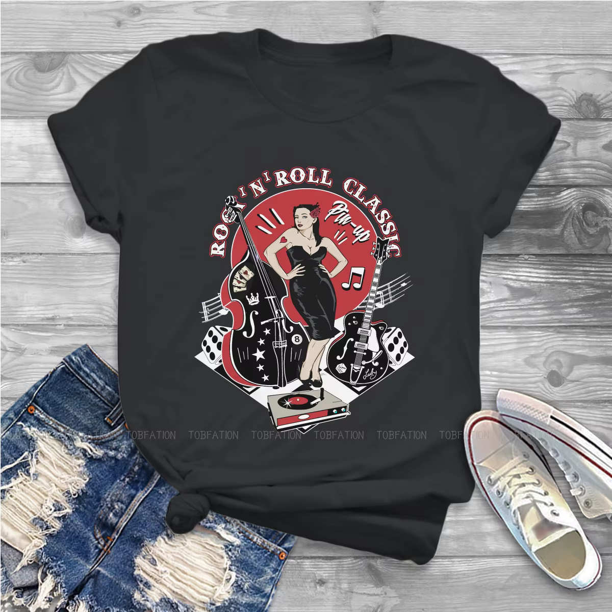 Rockabilly Vintage Rock Roll musique chaussette Hop femmes t-shirt Pin Up fille modèle filles t-shir