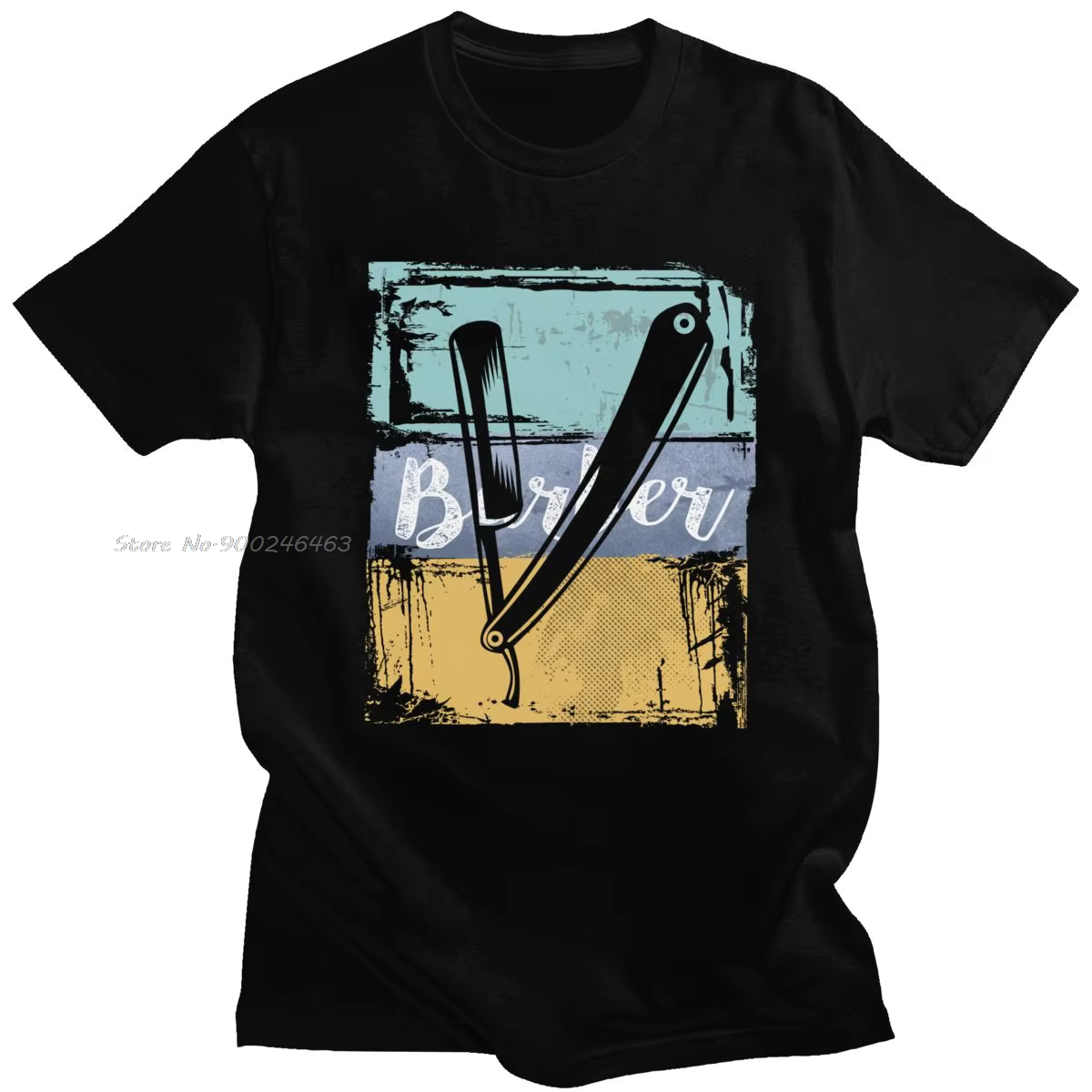 T-shirt à manches courtes et col rond pour homme, vêtement de coiffeur, en coton doux, style rétro, 