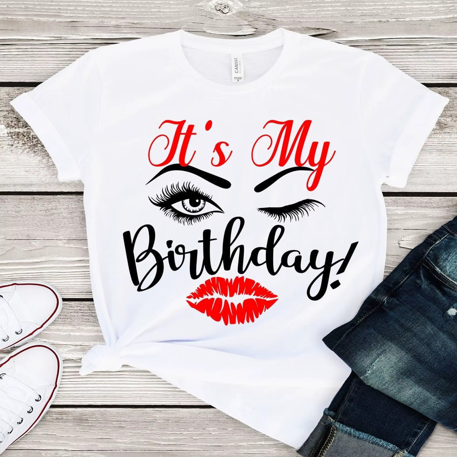 Its My Birthday Eyelash & Lips Print Shirt pour femmes, Économie graphiques, Cadeau d'anniversaire d