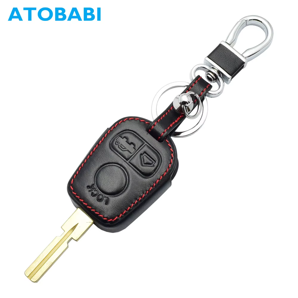 Étui en cuir pour clé de voiture, pour BMW E46 E34 E36 E38 E39 3 5 7 série 740 1998 3 boutons, porte