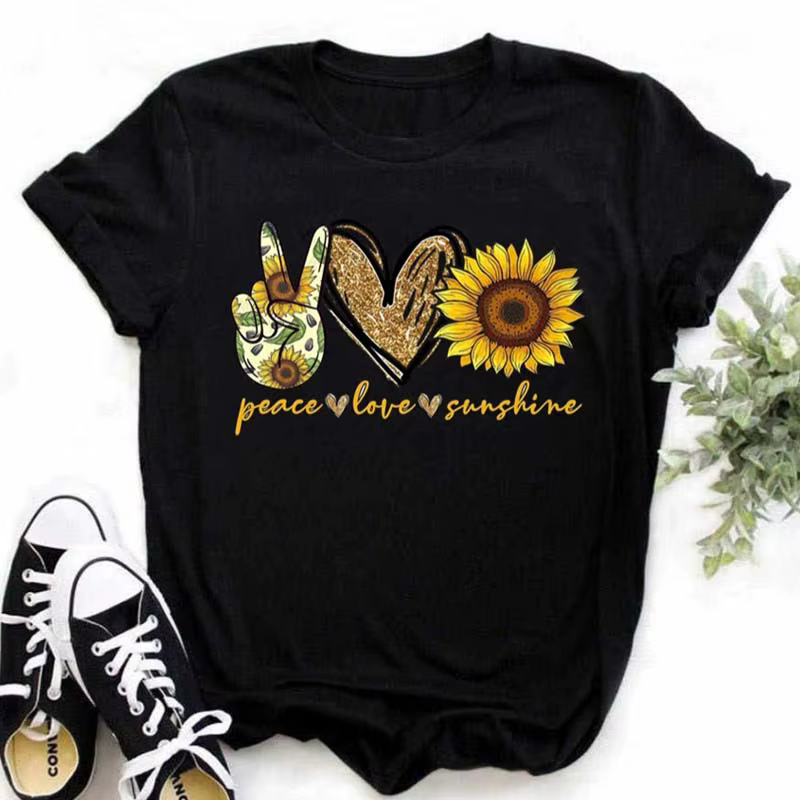 Maycaur T-shirt femme décontracté Kawaii tournesol motif papillon imprimé T-shirt confortable décont