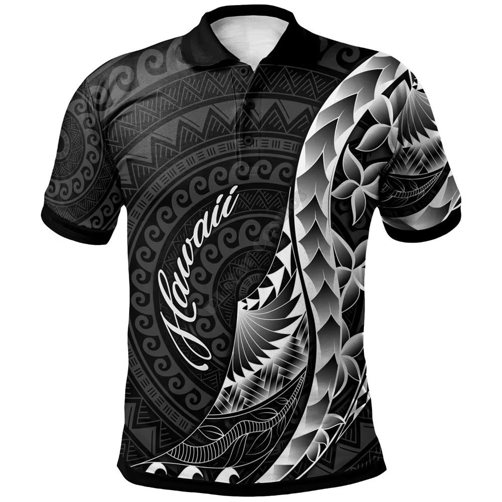 Polo hawaïen lignes symétriques imprimé en 3D pour hommes et femmes, T-shirt d'été à manches courtes