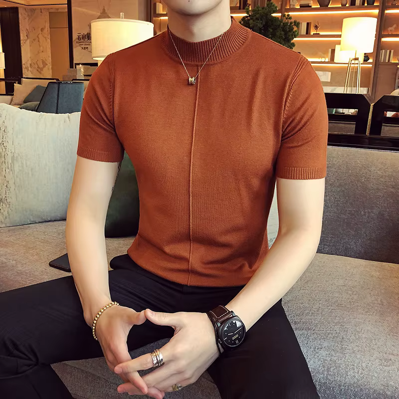 T-shirt Homme Col Semi-Montant 7 Couleurs Nouvelle Collection Été 2026 Manches Courtes Couleur Unie 