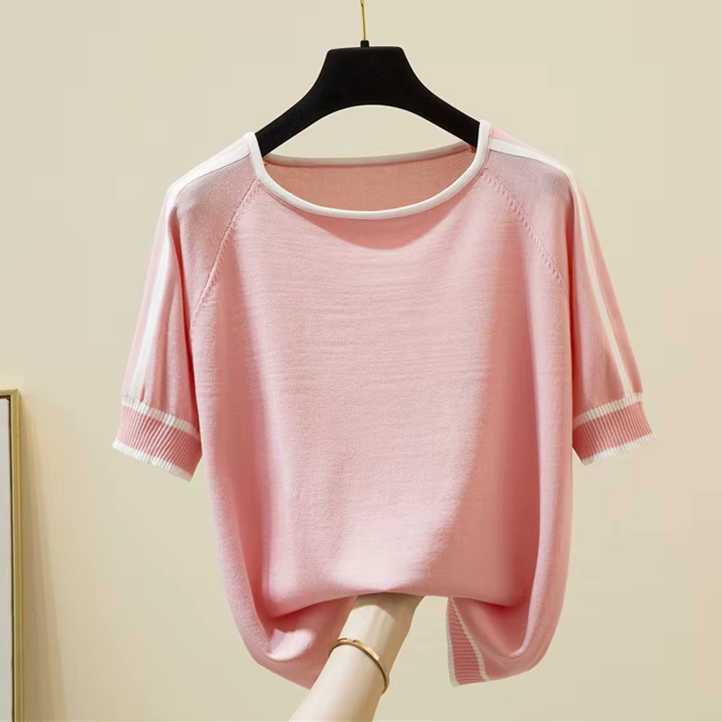 Camisetas Mujer nouveau mince tricoté T-Shirt femmes à manches courtes été hauts Femme vêtements ray