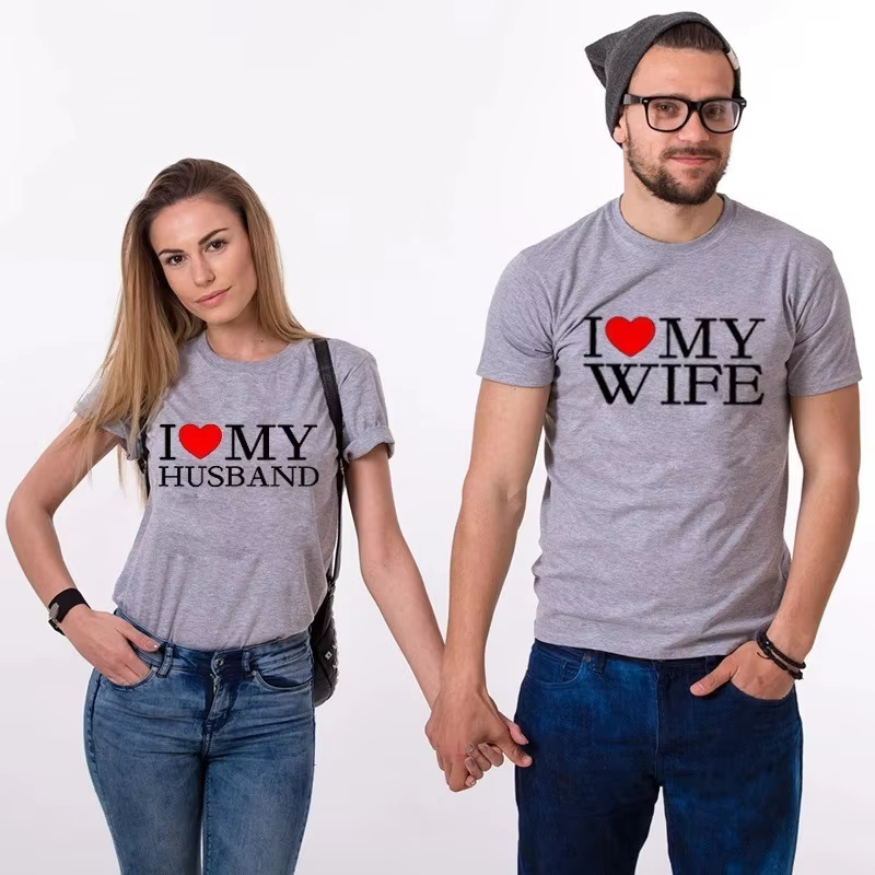 T-shirt col rond pour couple, estival et décontracté, à la mode, avec impression du roi, de la reine