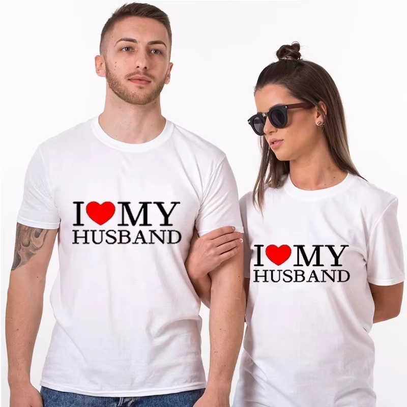 T-shirt col rond pour couple, estival et décontracté, à la mode, avec impression du roi, de la reine