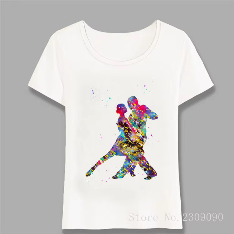 T-shirt femme Tango danseuses argentées, nouveauté mode T-Shirt Art coloré pour jeune fille décontra