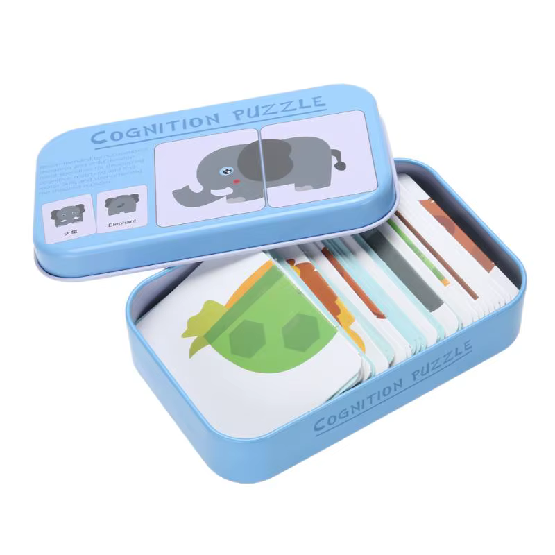 Bébé enfants Cognition Puzzles jouets enfant en bas âge boîte de fer cartes correspondant jeu cartes