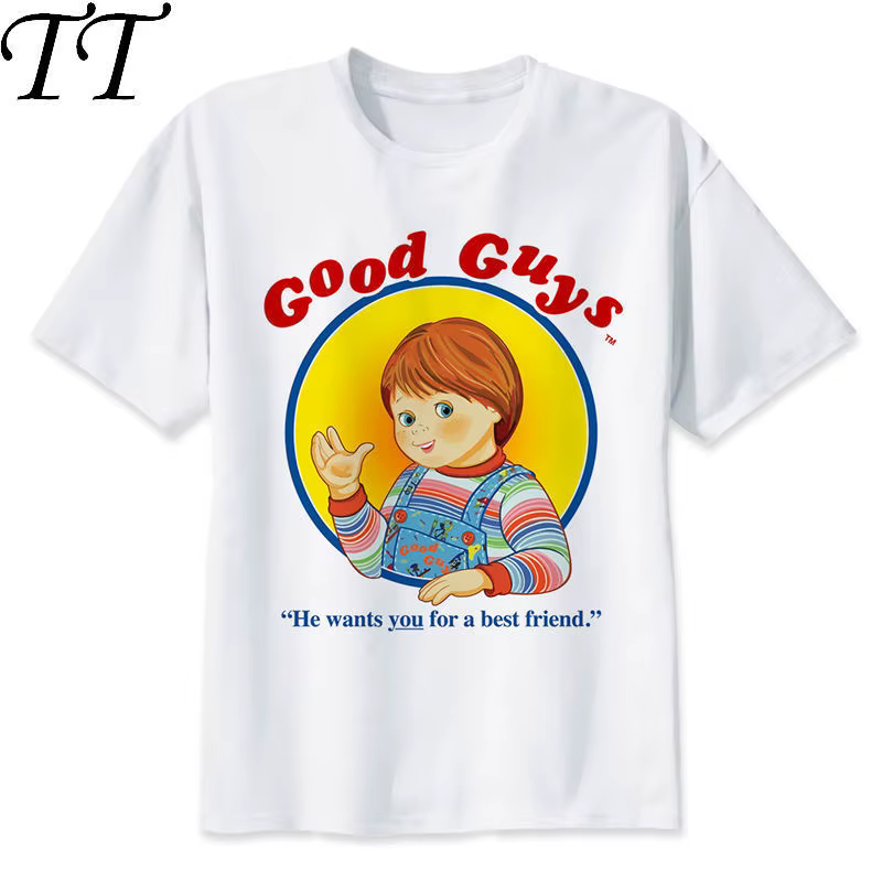 Chucky-T-shirt col rond pour homme, estival et décontracté, à la mode, de haute qualité, blanc, M808