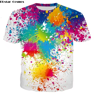 PLstar Cosmos-T-shirt imprimé éclaboussures de peinture arc-en-ciel pour hommes et femmes, Hipster 3