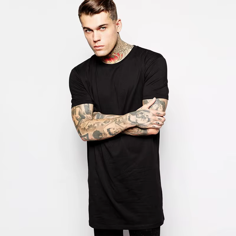T-shirt blanc long pour homme 2026 – Style Hip Hop Streetwear – Coupe extra longue pour homme – Haut