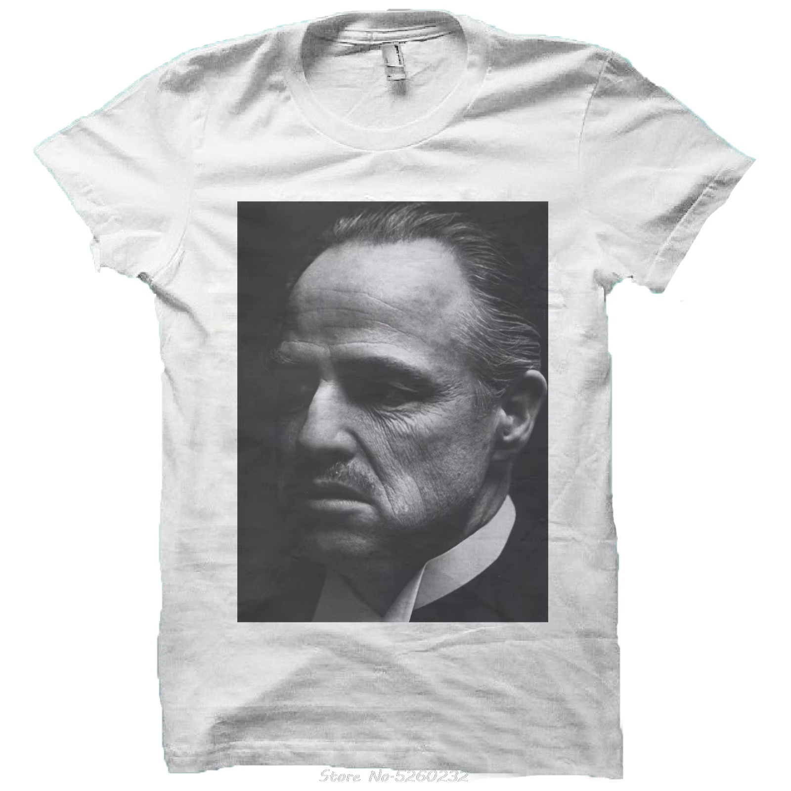 T-SHIRT manches courtes imprimé, MARLON, BRANDO, THE goddad, blanc, le bonheur est avec moi