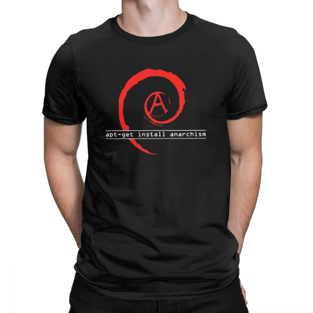 T-shirt à col rond pour hommes, pur coton, Apt-get Install, Anarchism, Linux Debian Mutiny Audio, Vi
