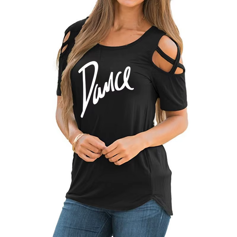 T-shirt femme 2026 Nouvelle mode T-shirt décontracté pour femme avec motif lettres danse, d'été, déc