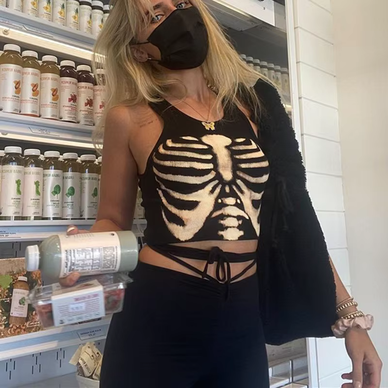 T-shirt gothique pour femmes, Streetwear décontracté, Harajuku, slim, à la mode, avec crâne, Y2K