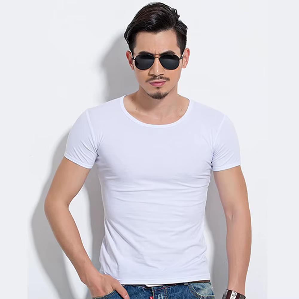 T-shirt homme à manches courtes, col rond, coupe ajustée, couleur unie, 2026 MRMT