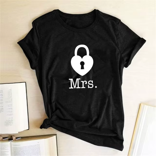 Couples T-shirt coeur clé serrure Mr mme imprimer Couple T-shirt été roi reine T-shirt décontracté h