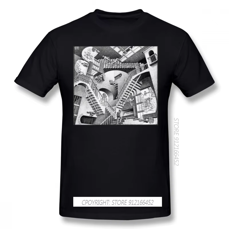 T-shirt manches courtes pour homme, Streetwear, en coton, avec impression MC Escher, grande taille