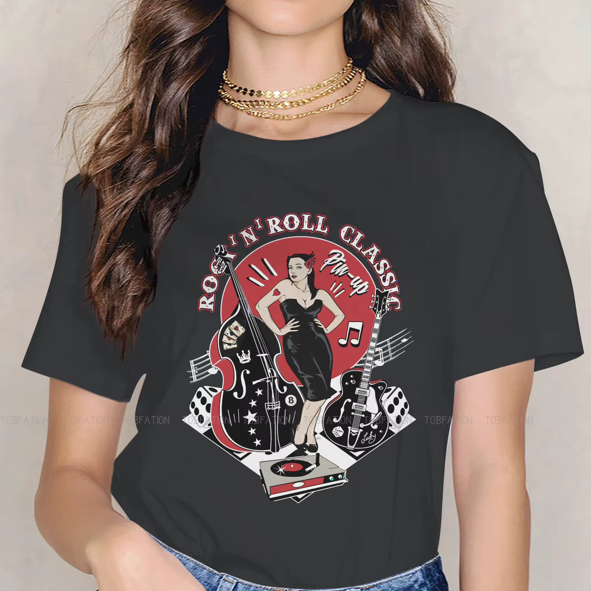 Rockabilly Vintage Rock Roll musique chaussette Hop femmes t-shirt Pin Up fille modèle filles t-shir