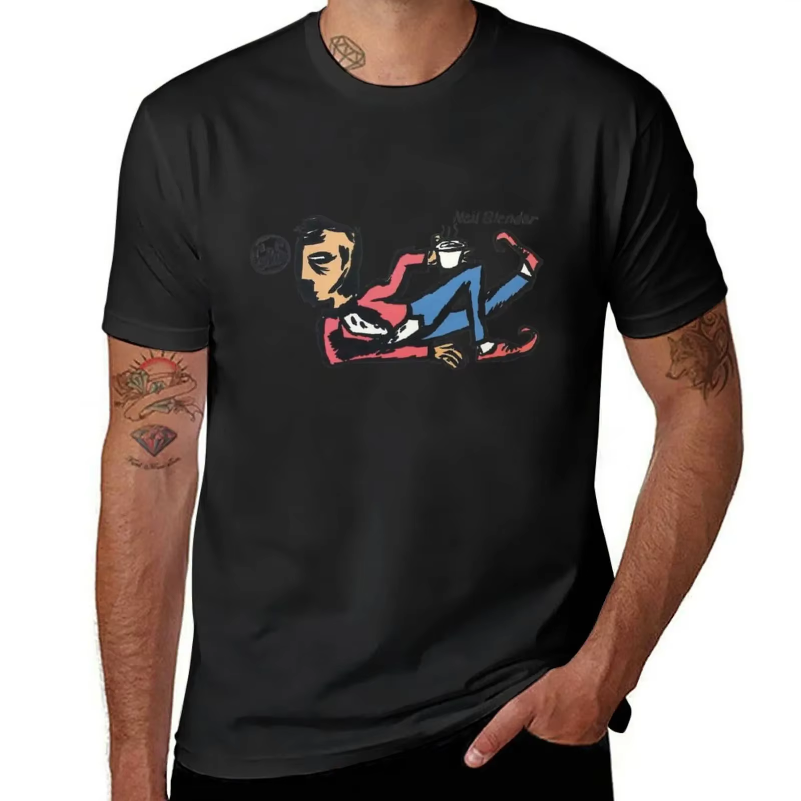 Neil Blender-T-shirt vintage pour hommes, design de planche de Ces, café pause, Gordon et Smith, méd