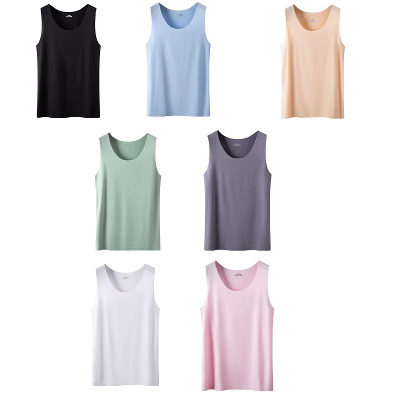Débardeur sans couture en soie glacée pour femmes, maillot de corps simple, col rond, sans manches, 