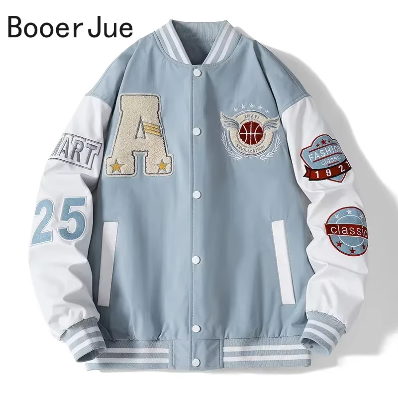 Blouson aviateur de baseball universitaire pour hommes et femmes, veste en cuir patchwork, streetwea