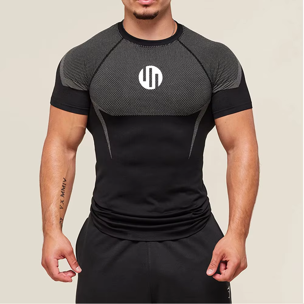 T-shirt de course à manches courtes, chemise de compression pour hommes, vêtements de sport à séchag