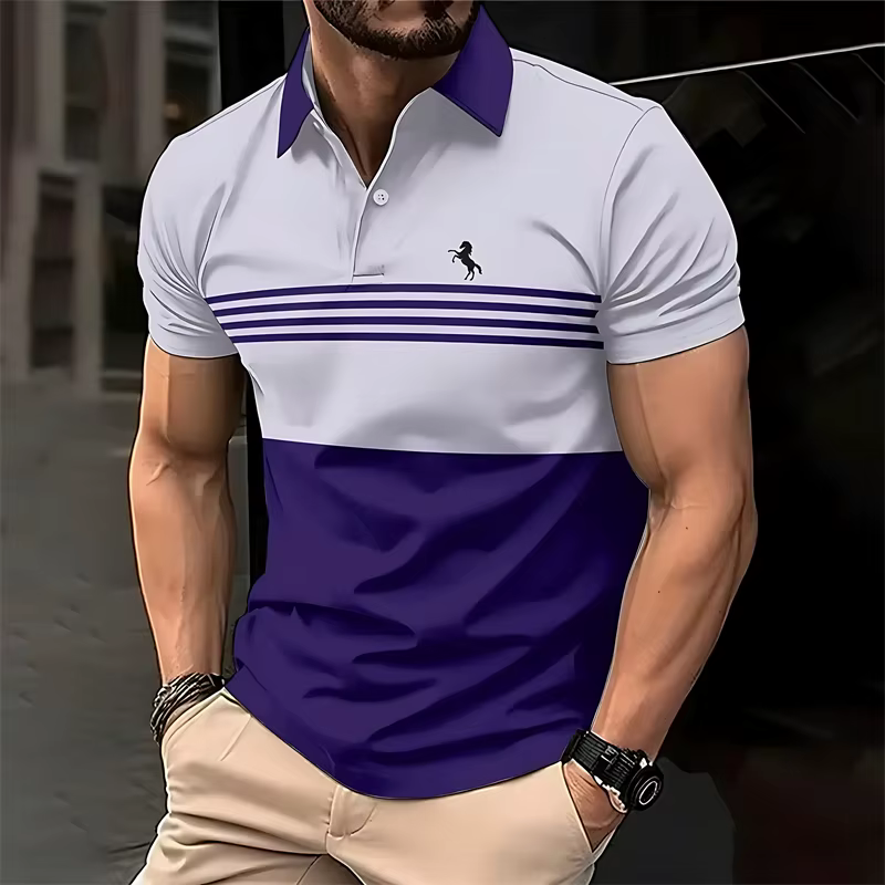 Chemises polo simples à rayures pour hommes, mode été, manches courtes, polo imprimé en 3D, décontra