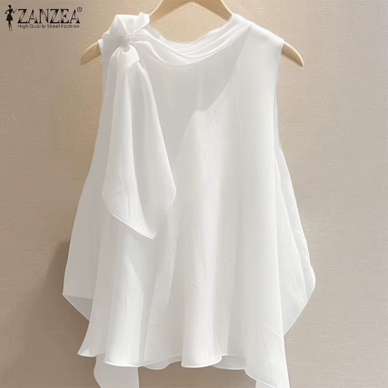 ZANZEA femmes T-Shirts été hauts 2025 solide sans manches T-Shirts mode tunique asymétrique décontra
