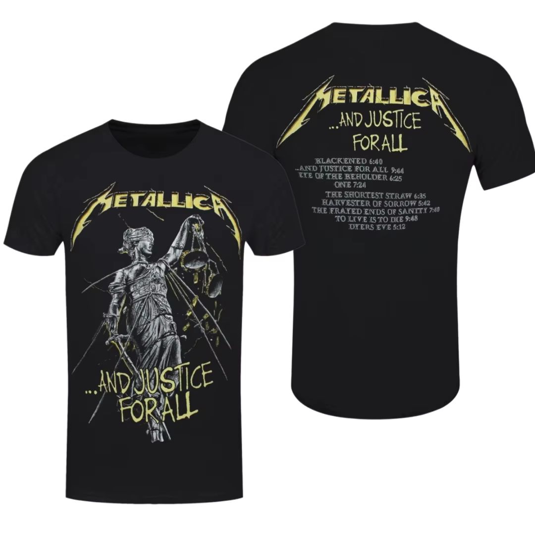 T-shirt Metallica et Justice For All Tracks, T-shirt noir pour hommes, T-shirt décontracté classique
