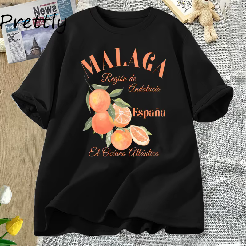 Espagne Malaga T-shirt Orange fruits T-shirt décontracté coton à manches courtes T-shirt femmes homm