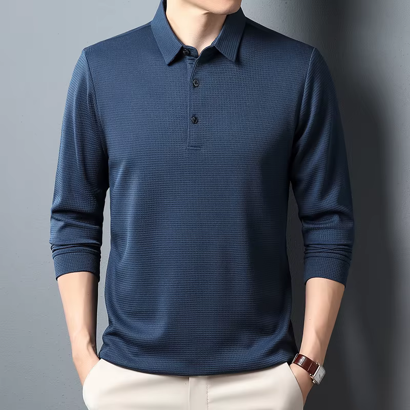 Polo d'affaires décontracté à manches longues pour hommes, T-shirt d'été confortable