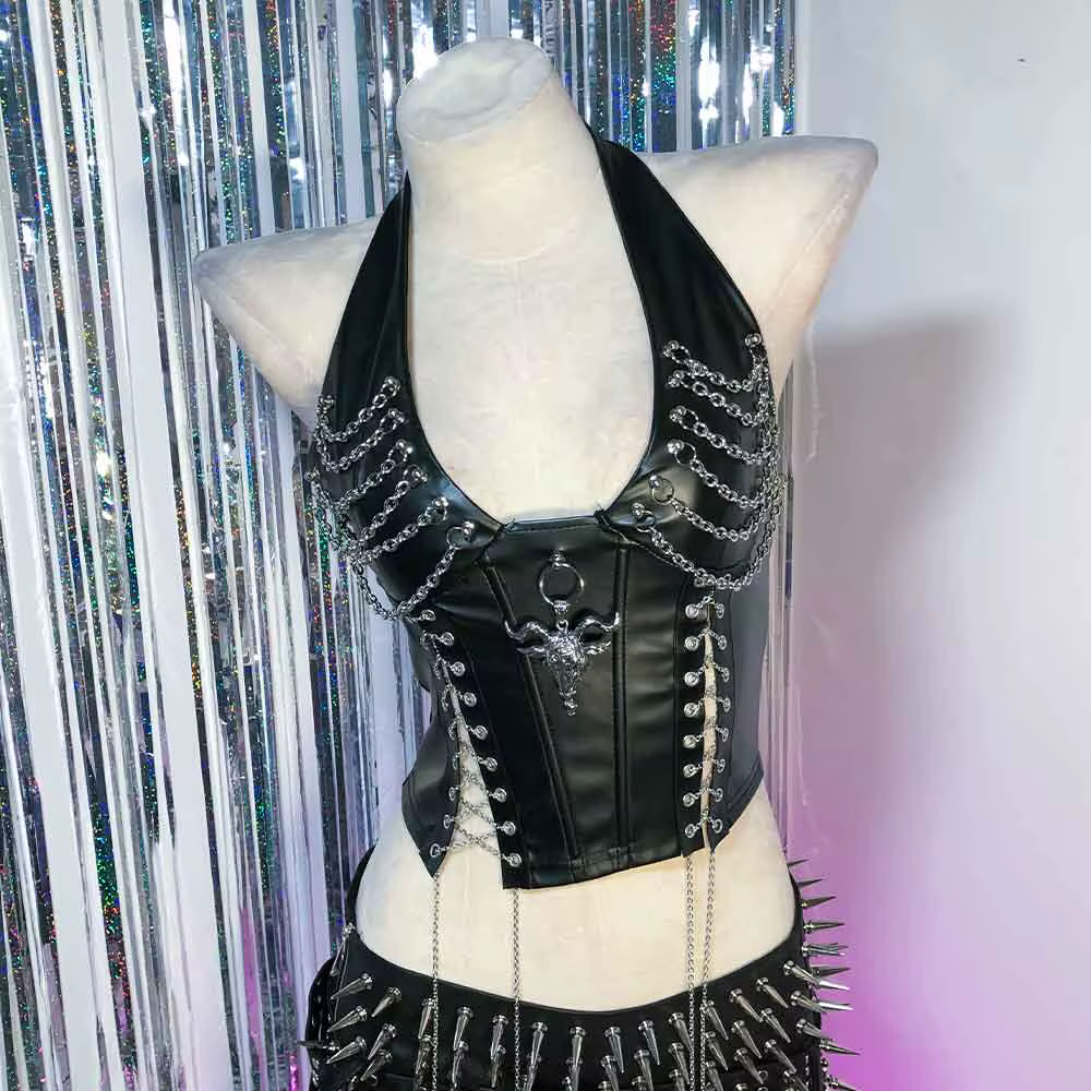 Débardeurs Gothiques Y2K Cybergoth pour Femmes, Vêtements Emo, Tops Corset Gothiques avec Chaîne, So