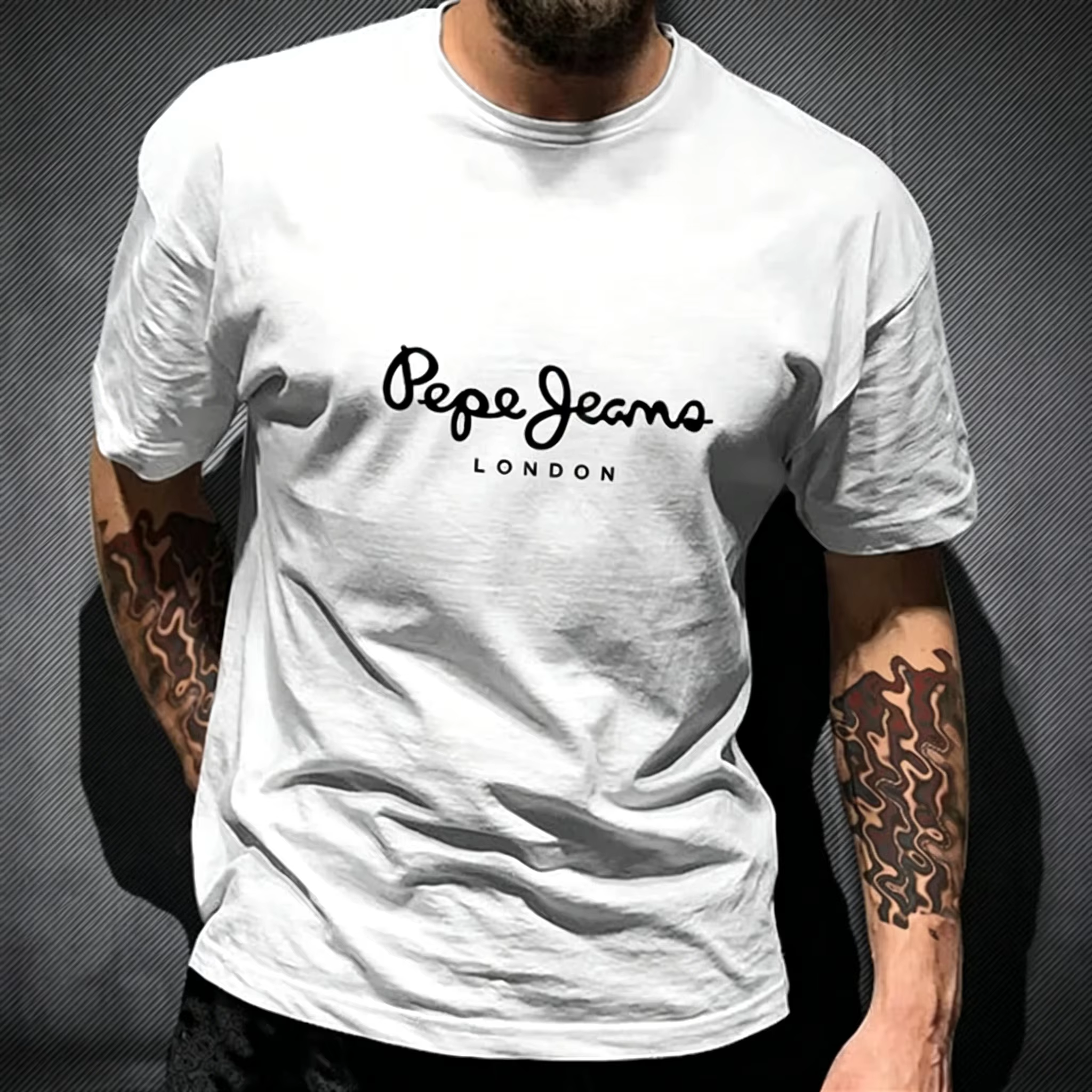 T-shirt graphique Pepe Jeans London pour homme, noir, décontracté, col rond, manches courtes, street