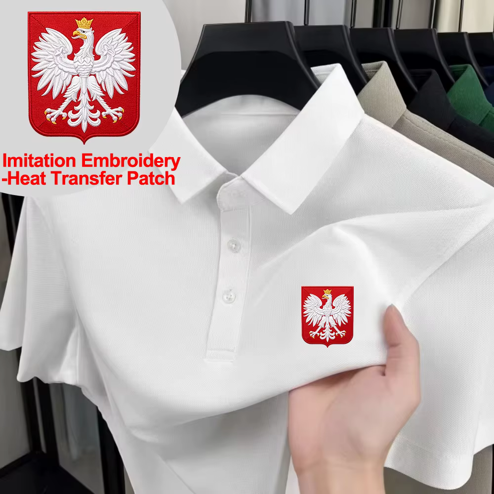Polo imprimé avec le blason de la Pologne pour hommes, hauts décontractés respirants à revers, t-shi