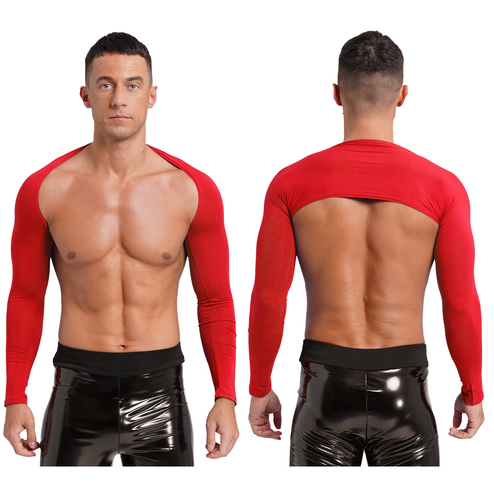 Haut court décontracté pour homme, couleur unie, à manches longues, style boléro ouvert sur le devan