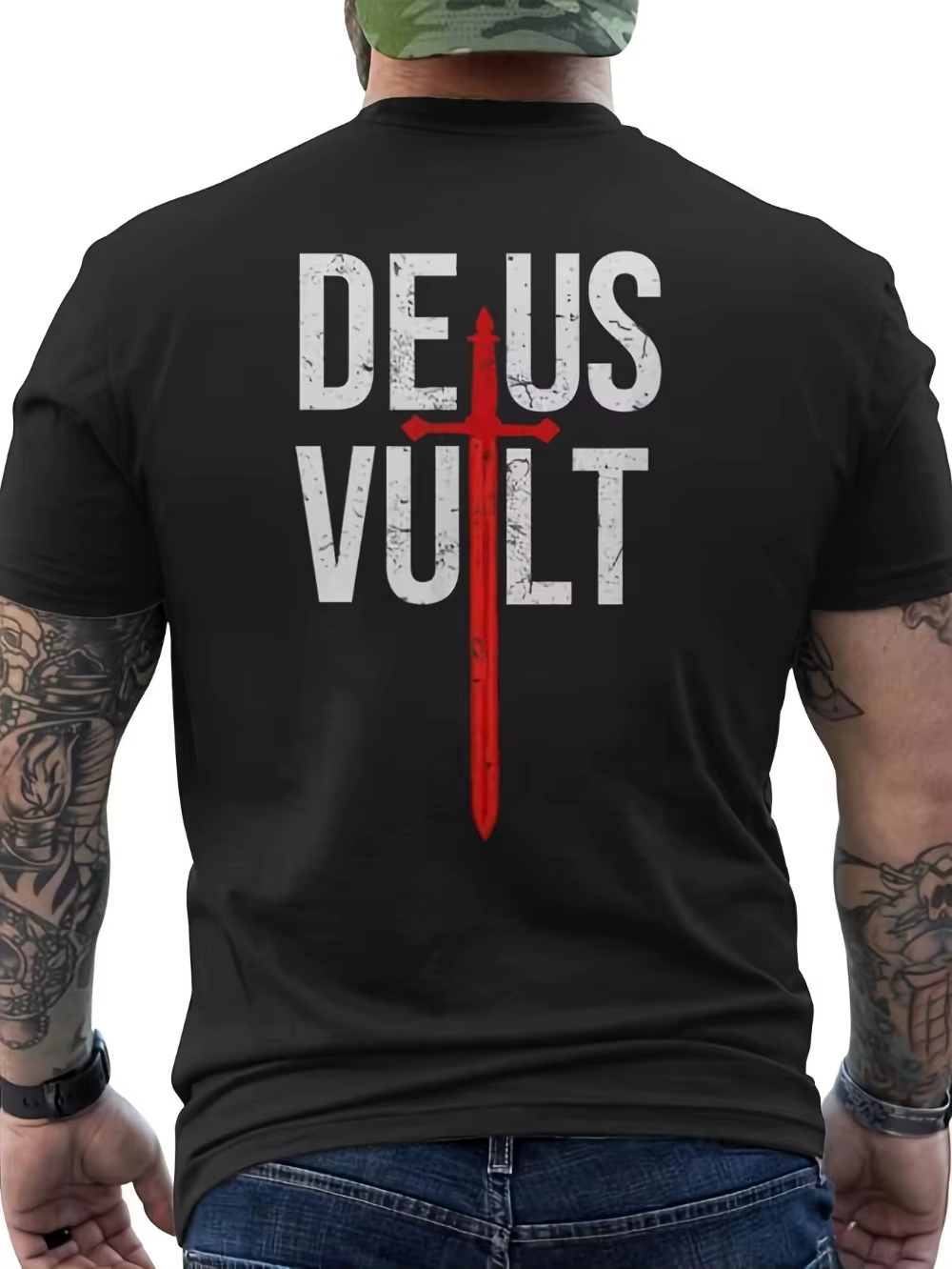 T-shirt pour homme Deus Vult I God Wills It Crusades, motif graphique chrétien latin rouge vif avec 