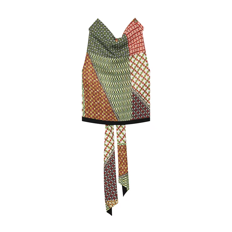 Ensemble chic imprimé pour femme : Gilet sans manches dos nu à lacets et jupe longue – Collection ét