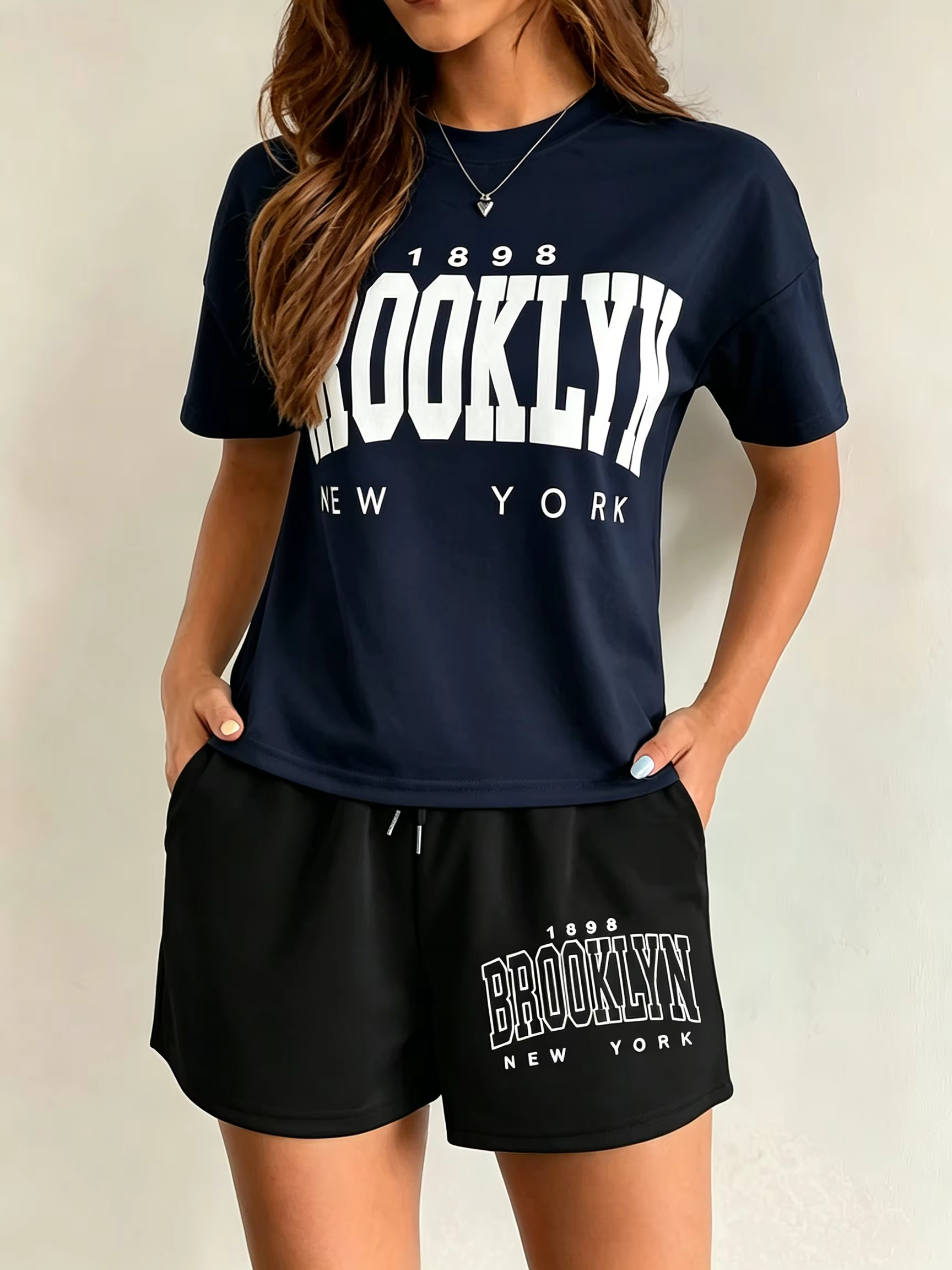 Ensemble t-shirt et short à manches courtes pour femmes, tenue décontractée en deux pièces, combinai