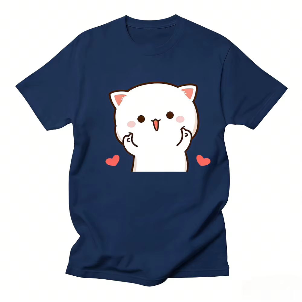 T-shirt pour femmes amusant et mignon avec imprimé de chat mochi pêche et goma, vêtements kawaii pou