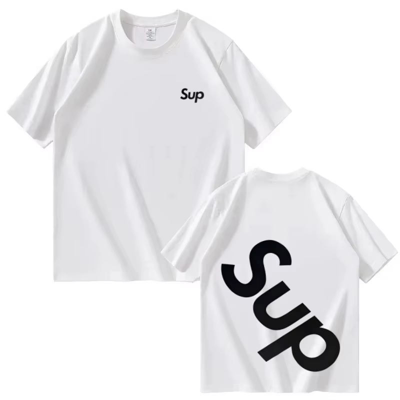 T-shirt unisexe d'été à imprimé lettres SUP, en coton, coupe oversize, manches courtes, style street